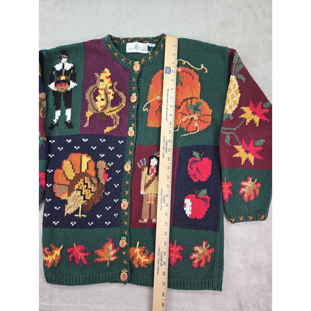 Vintage Thanksgiving Cardigan Sweater Autumn Fall Medium Oversized Turkey Leaves - Picture 5 of 8